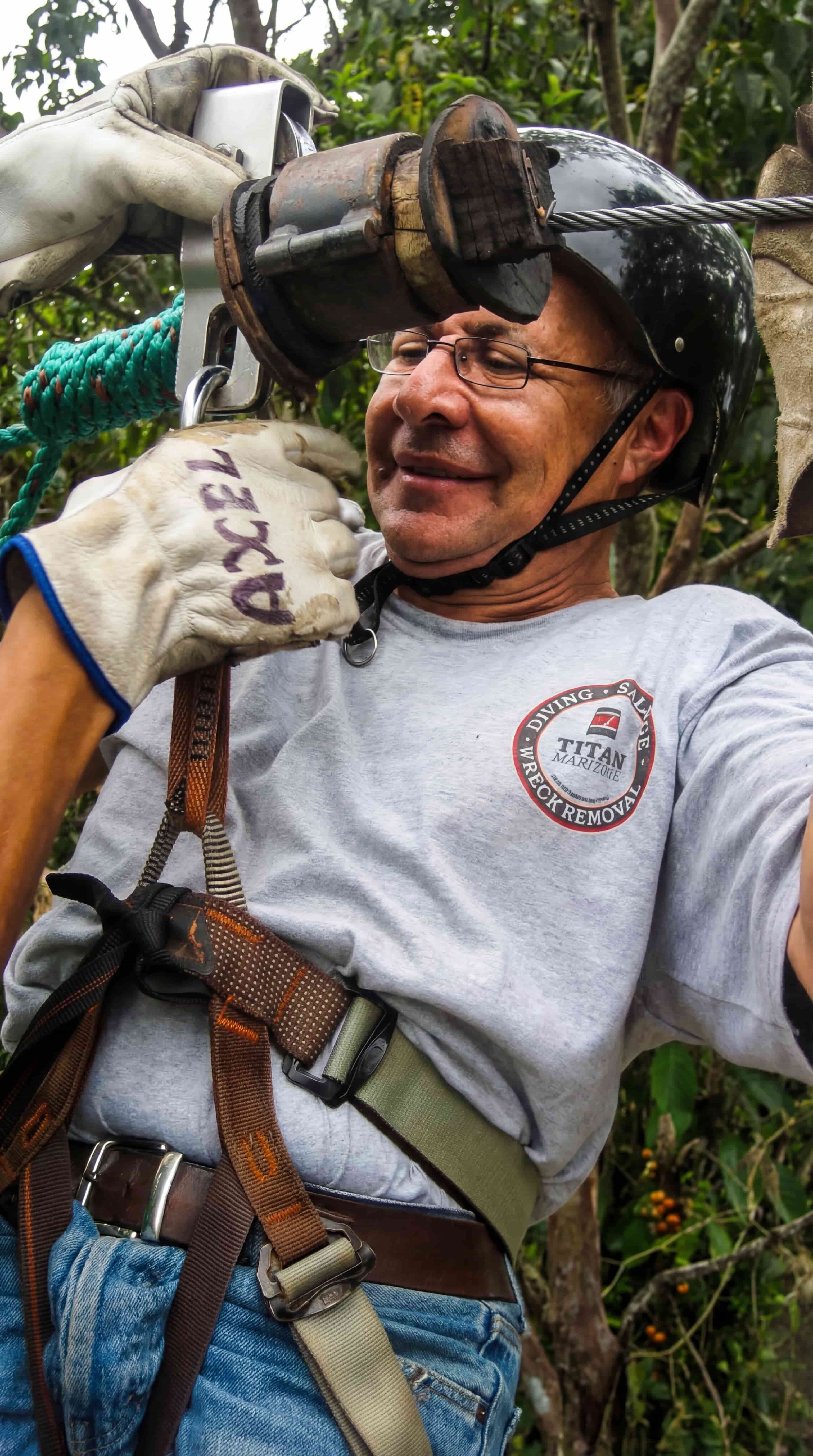 Ziplining across canopy lines in Mindo Ecuador
