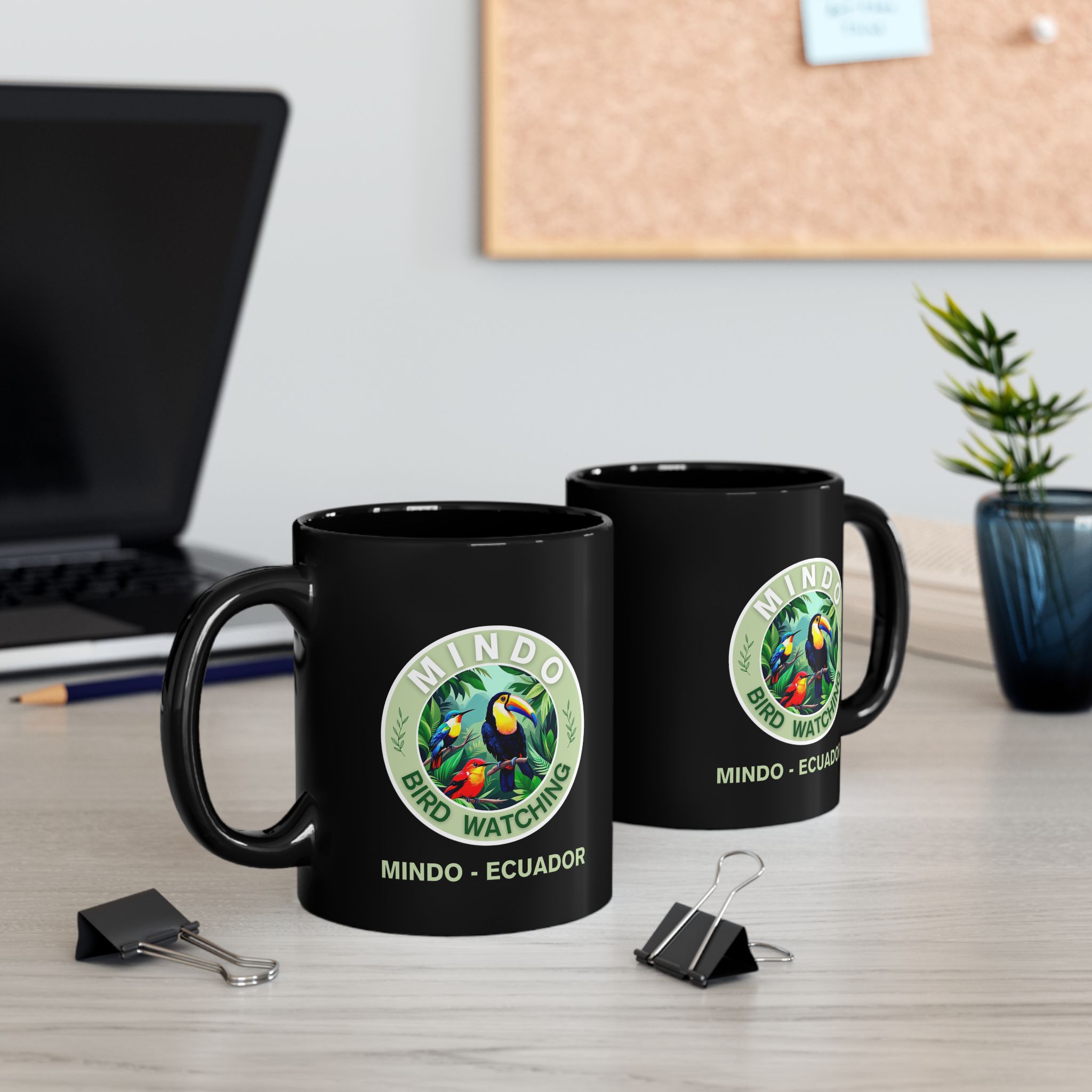 Mindo Bird Watching Logo Mug — Black Ceramic Coffee Cup (11oz/15oz)