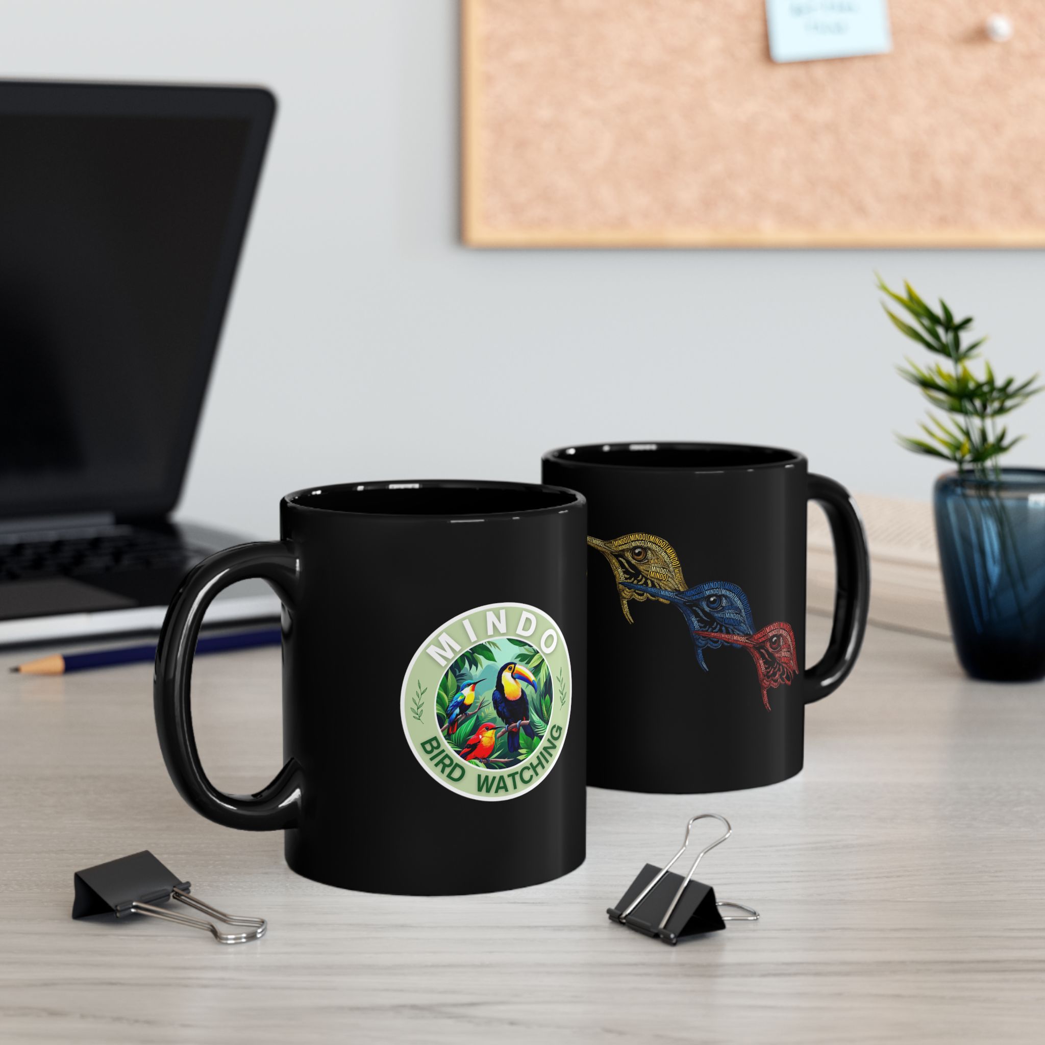 Hummingbird Trio Black Mug — Colorful Hummingbird Art Coffee Cup (11oz & 15oz)