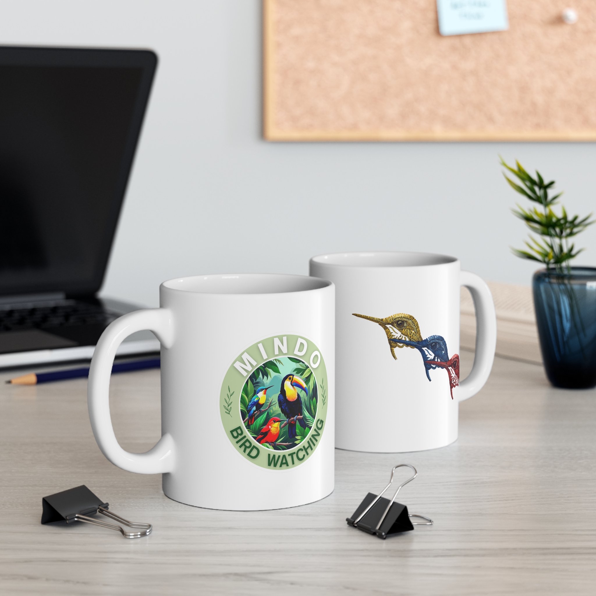 Mindo Bird Watching White Mug — Hummingbird Nature Coffee Cup (11oz)